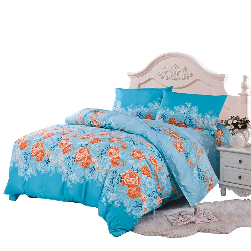 Polyester Aloe Cotton Twin Full Queen Flowers Printed Color Fastness Blue Bedding Set King Size