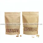 Low cost transparent small reusaable biodegradable stand up natural kraft brown paper coffee pouch bag