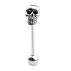 Unique 14G Red Crystals Eyes Surgical Stainless Steel Skull Barbell Tongue Ring