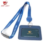 safety release buckle & circle hook parts blue lanyard with leather card holder