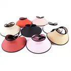Hot Sale Women Summer Wide Big Brim Roll Up Foldable Sun Beach Straw Visor Hat Braid Ladies Shade Caps