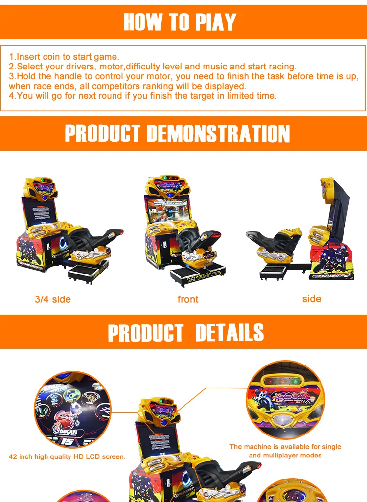 Threeplus Kids and Adults Racing Arcade Driving Simulator Motorcycle Game for Sale