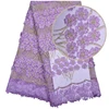 Wholesale Nigerian 3D Flower Lace Embroidered Fabric Stones French Lace Fabric In Purple Color 1161