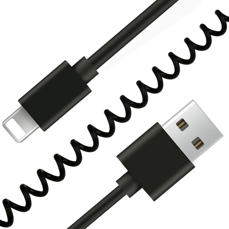 Retractable Spring Charging Data Sync for IPhone Flexible Elastic Stretch USB Charger Cable - ANKUX.COM