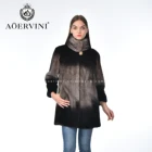 Classic grey real mink fur coats women jacket