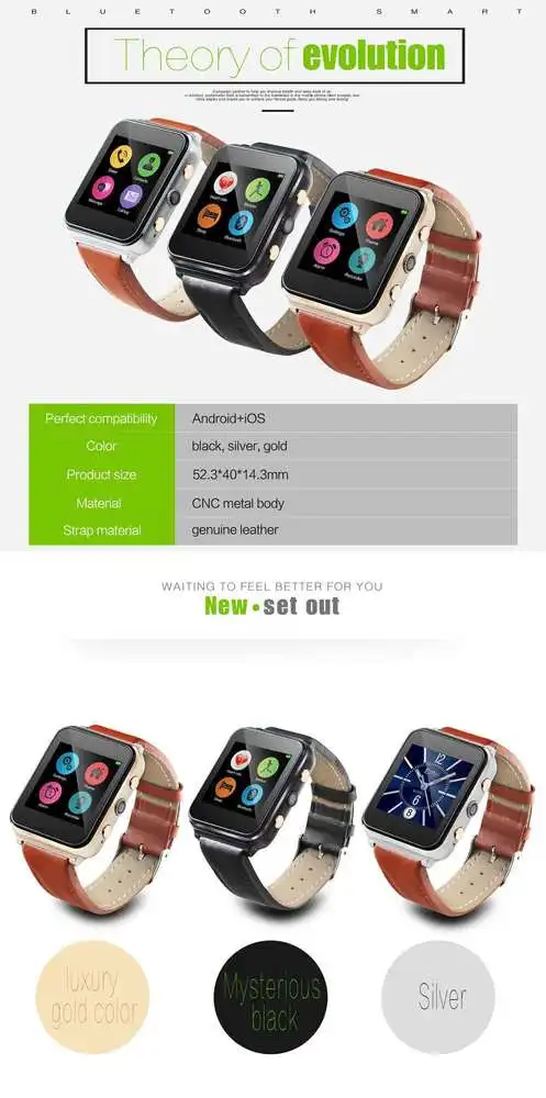 Bluetooth 4.0 Smart Watch Leather Strap With Push Message Twitter Facebook Smart Wristband For IOS Android Smart Phones