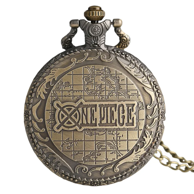 Japanese Anime Pocket Watch Hot One-piece Skull with Straw Hats Cover Slim Chain Cool Comic Clock Best Gifts for Boys Girls Fans (2)