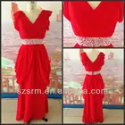 Elegant Cap Sleeve V-Neck Sequins Beaded Chiffon Straight Evening Dresses Made In China