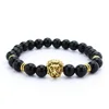 Stainless Steel Lion Black Agate Diamond Bead Landing Wholesale Stretch Stone Bali Beaded Bracelet