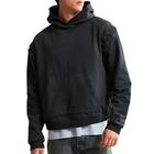Fashion Custom Pullover Mens Shoulder Rope Plain Black Oversized Hoodies