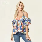 Modern design floral pattern off shoulder summer tops shirts for women blouses