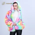 Wholesale Jtfur Women Warm Loose Fashion Faux Fur Jacket Colorful Artificial Fur Coat
