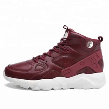 Hottest Huarache Run Premium Men Shoes Leather Sneaker Black Red Grey