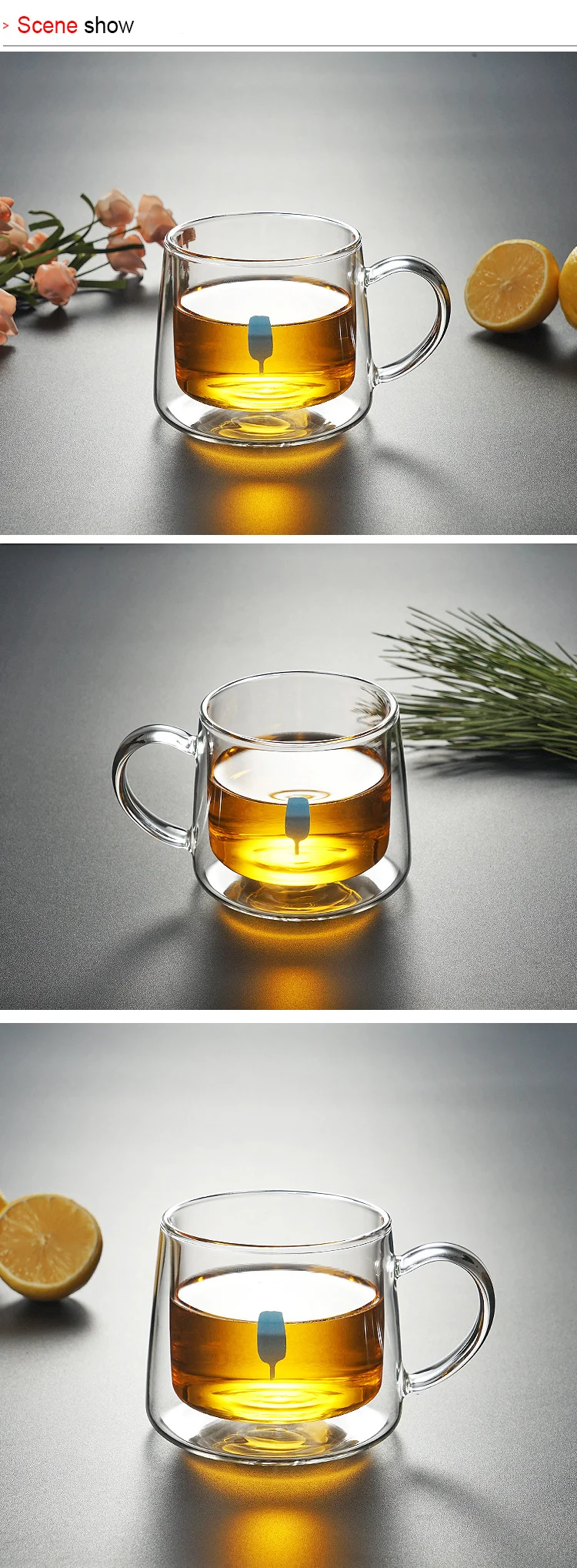 250ml Insulating Teacup Double Layer pyrex glass coffee mug with handle