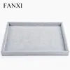 FANXI Functional Silver Grey Jewelry Flat Tray Necklace Earrings Ring Bracelet Holder Case Ice Velvet Jewelry Display Tray