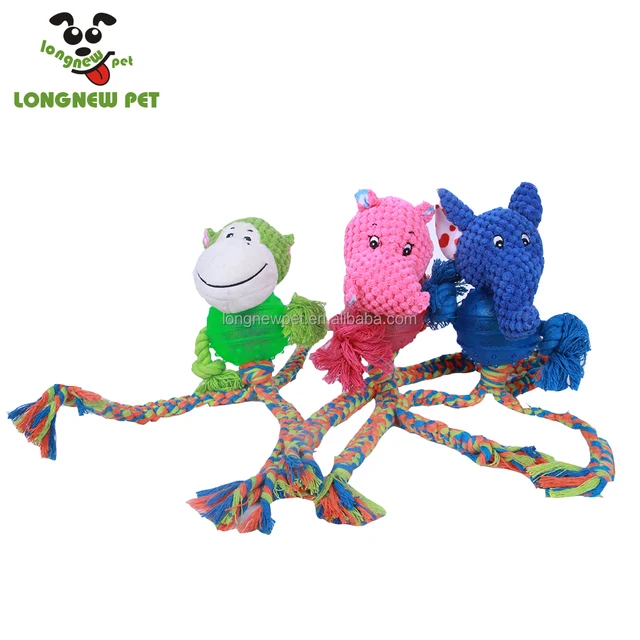 new styles plush cotton rope dog toys with rubber ball animal