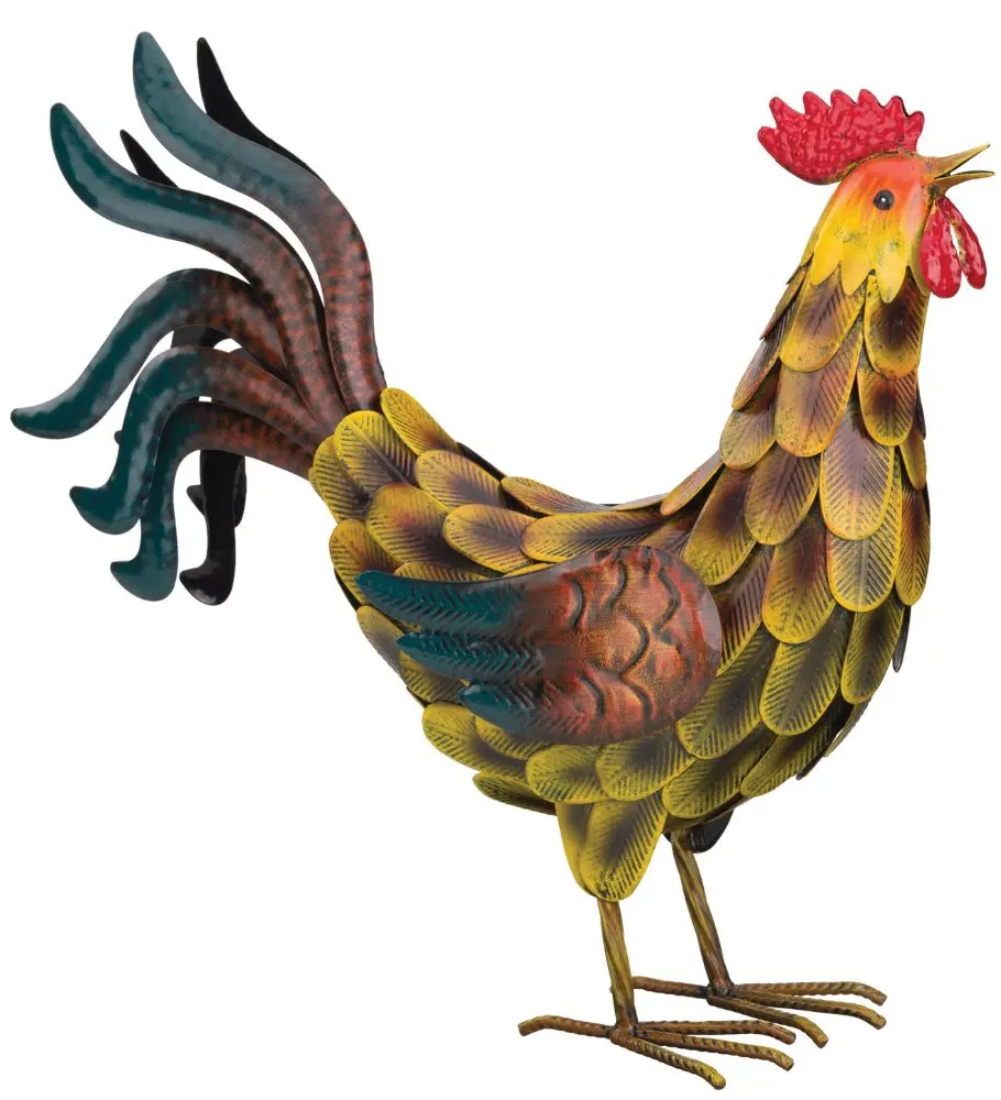Metal Rooster Hand Painted Sculpture Rustic