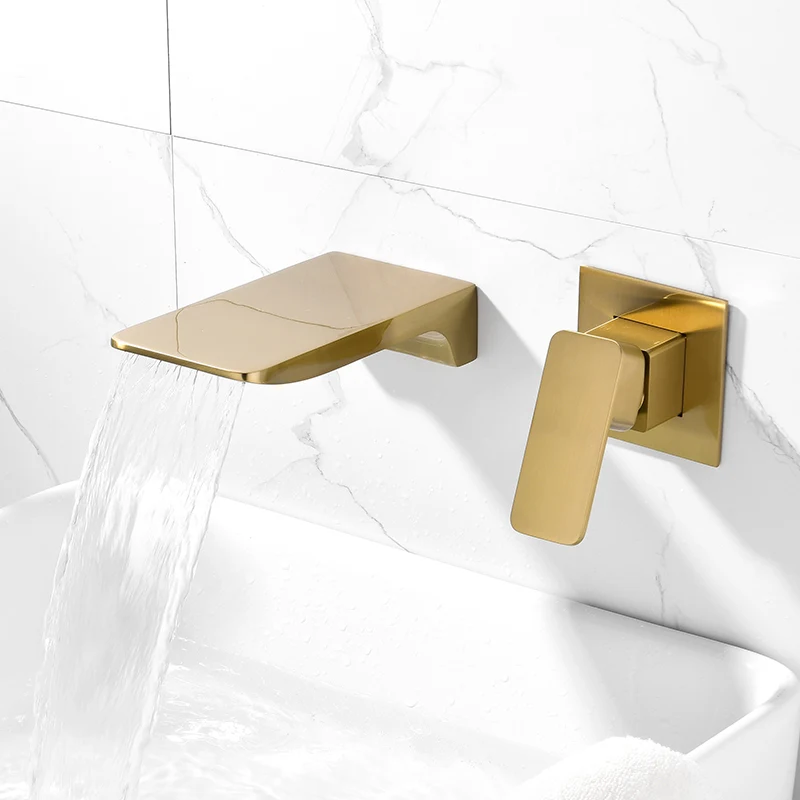 Brushed gold Bathtub Shower Faucet Brass Material Waterfall Bathtub Tap Mixer Set