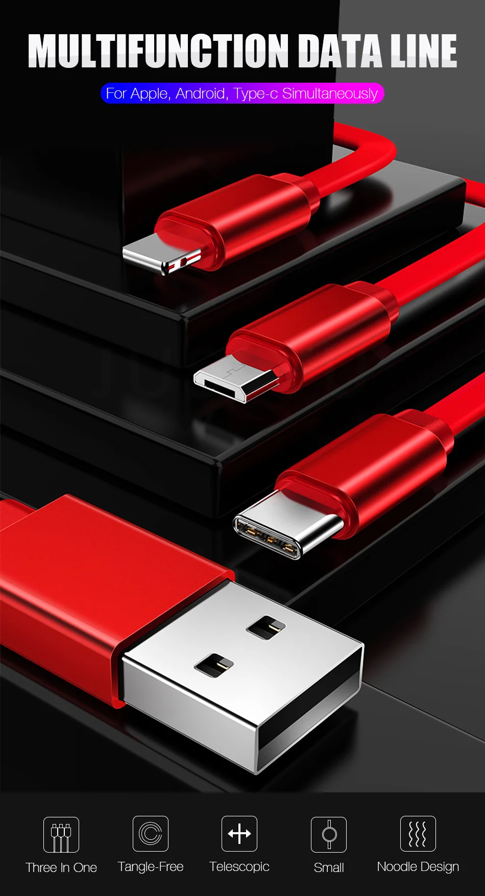 Four Colors 3 in 1 Retractable USB Cable - ANKUX.COM