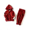 S64792B Winter new velvet children hooded suit sweater two-piece children clothing