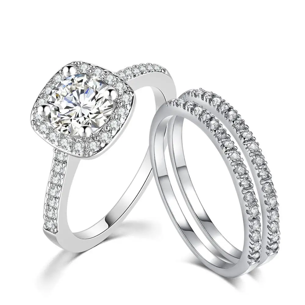 Amazon горячая Распродажа для женщин ювелирные изделия белого золота покрытием CZ алмаз три части свадебные обручение кольцо наборы для ухода за кожей