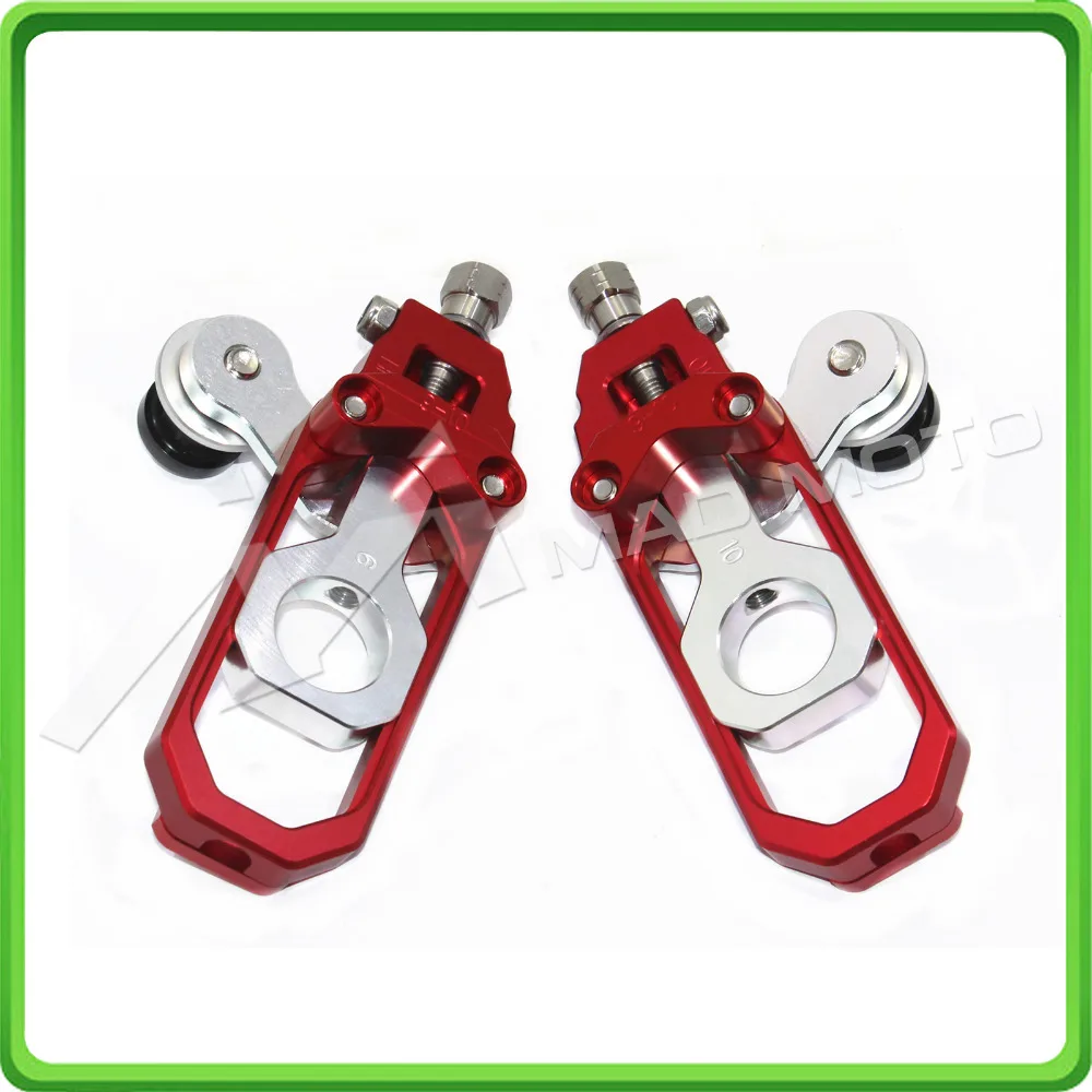 Motorcycle Chain Tensioner Adjuster with paddock bobbins fit for HONDA CBR 1000 RR CBR1000RR 2004 2005 2006 2007 Red & Silver (5)