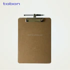 A4 size with 12cm metal flat MDF clip board wooden clipboard with pen holder