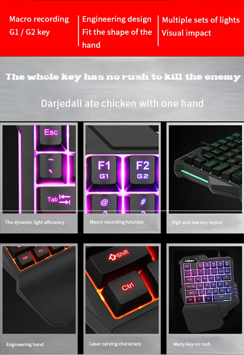 OEM custom notebook pc computer accessories 2.4g wired mini USB hand gaming keyboard touchpad gaming keyboard