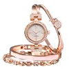 American brand beautiful lady gift watch set crystal mop face Japan movement bangle watch rose gold diamond girl's watch set