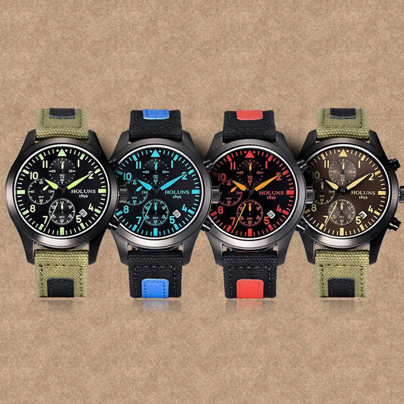 HOLUNS Mens Watch Top Brand Luxury Chronograph Luminous Sports Clock Male Canvas Wristband Quartz Wrist Watch Relogio Masculino 2017 2018 Gifts for Men Dad (1)