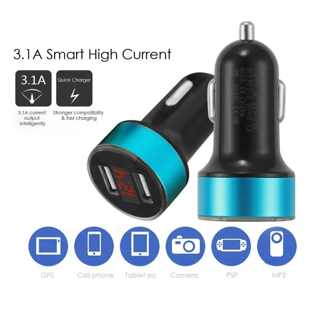 Quick Charge 3.0 Dual USB Car Phone Charger with Car Voltage Monitor LED Display