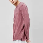 clothing manufacturers round neck dropped long sleeves vented hem t shirt men 100% cotton mineral wash