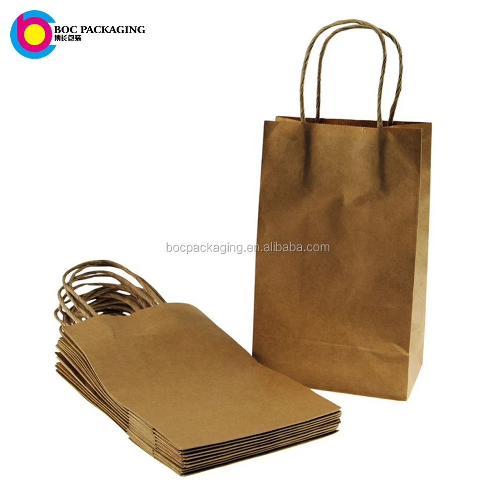 cheap plain recycled kraft brown paper shopping bag with twisted