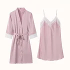 Cheap Silk Satin Robes Sleeping nightgown 2 pieces night wear set