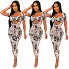 Newspaper printed leisure suit two piece dress clothing for women