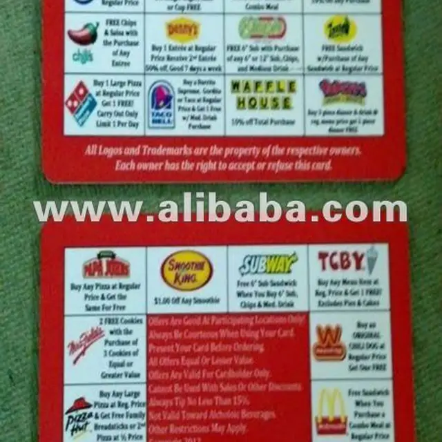 discount card mcdonald's tbcy dominoes papa johns burger king