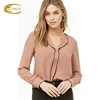 2019 Spring new design ladies fashion drape v neckline Chiffon Piped-Trim loose blouse for work