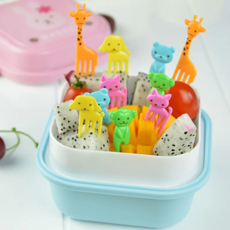 10Pcs/Lot Mini Animal Farm Cartoon Food Fork Set Cake Fruit Picks Sign Bento Lunches Party Decor Vegetable Tableware KC1464