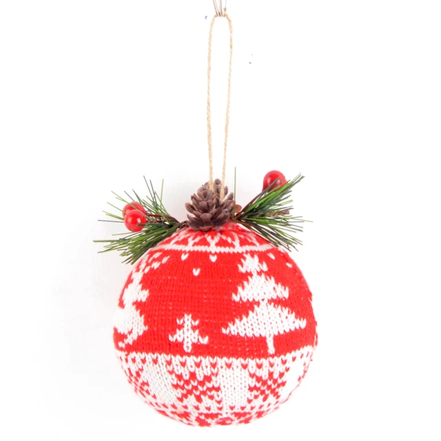 christmas tree hanging ornament red burlap ball with white deer