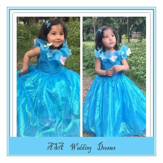 عينة حقيقية الزفاف سندريلا الأزرق الملكي الطفل الفتيات اللباس اللباس زهرة فتاة 2015( cind-- 3002)