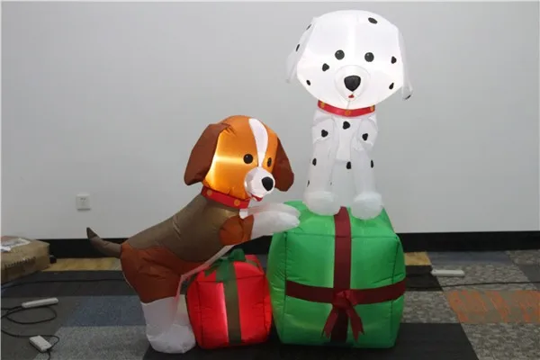 Two inflatable christmas dog stand in the gift box 2017