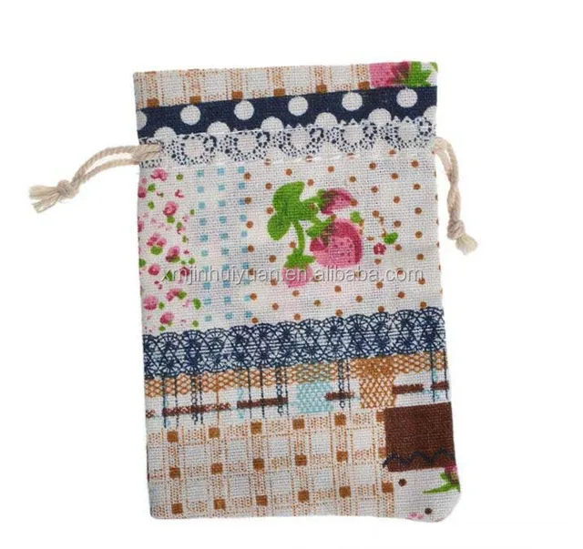 design printed sachet scented drawstring cotton gift pouch bag