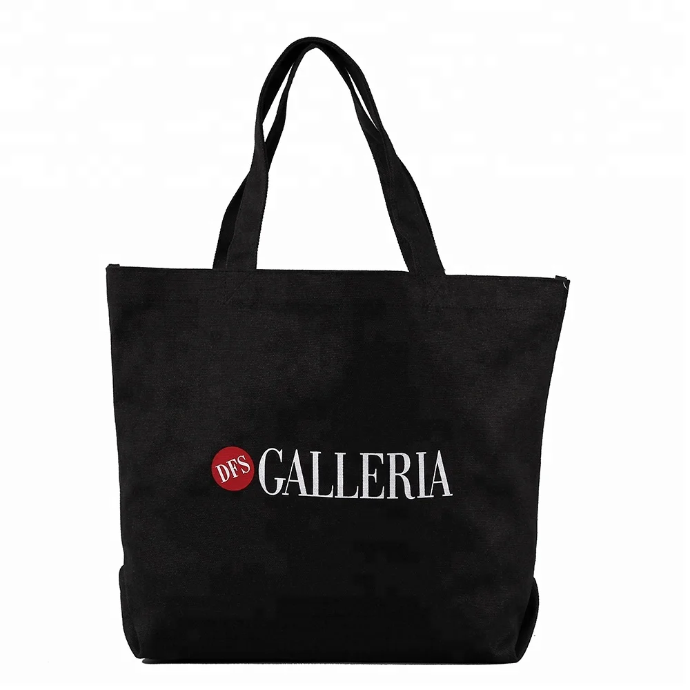 black canvas tote bag with pockets