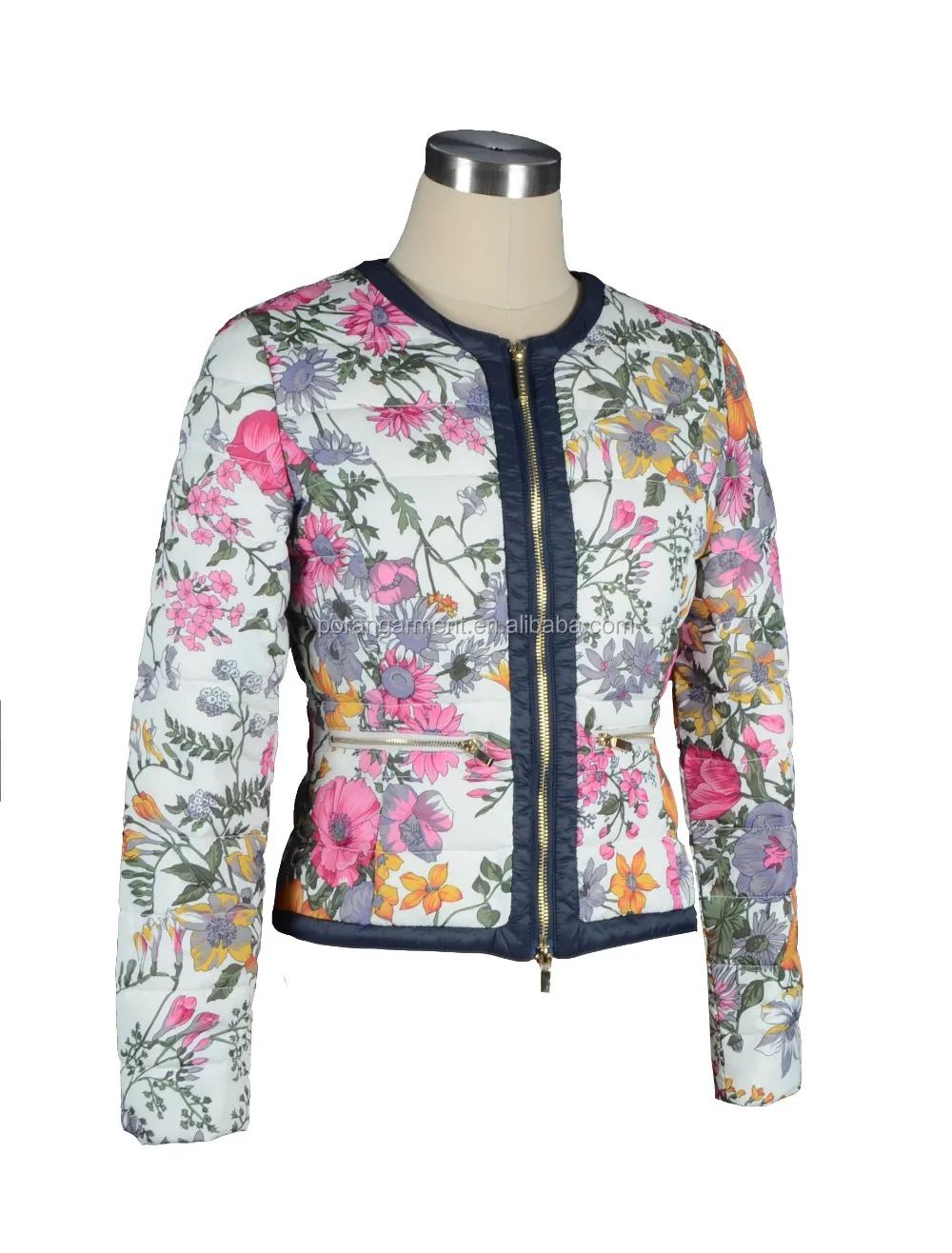 women's collarless padded jacket.