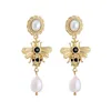 AP38031 Fashion gold pave diamond bee earrings jewellery imitation pearl earrings