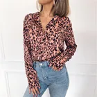Amazon hot sell lady top blouse sexy Leopard chiffon women shirt long sleeve