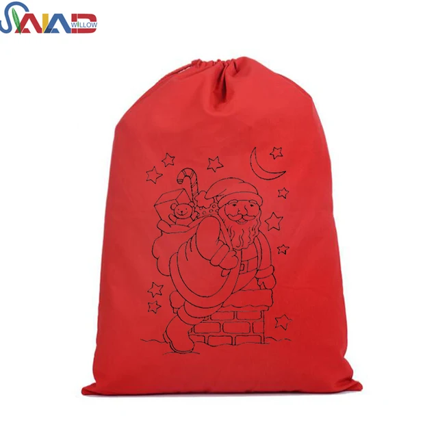 santa presents drawstring gift bag, cotton eco-friendly