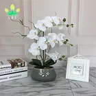 Ceramic Flower Silk Orchid With Decorative Ceramic Vase Vivid Artificial Flower Arrangement Potted Orchid Plant White