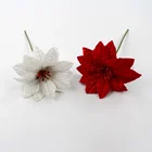 Velvet Xmas primitive small poinsettia flowers stem for Christmas tree ornaments wholesale#68107