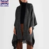 Womens fringed metallic cashmere blend oversized cape elegant knitted poncho for ladies